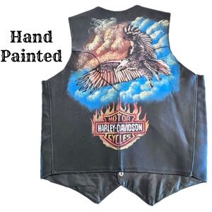 HAND PAINTED DESIGN UNISEX UNIQUE BLACK VEST see measurements for sizing
